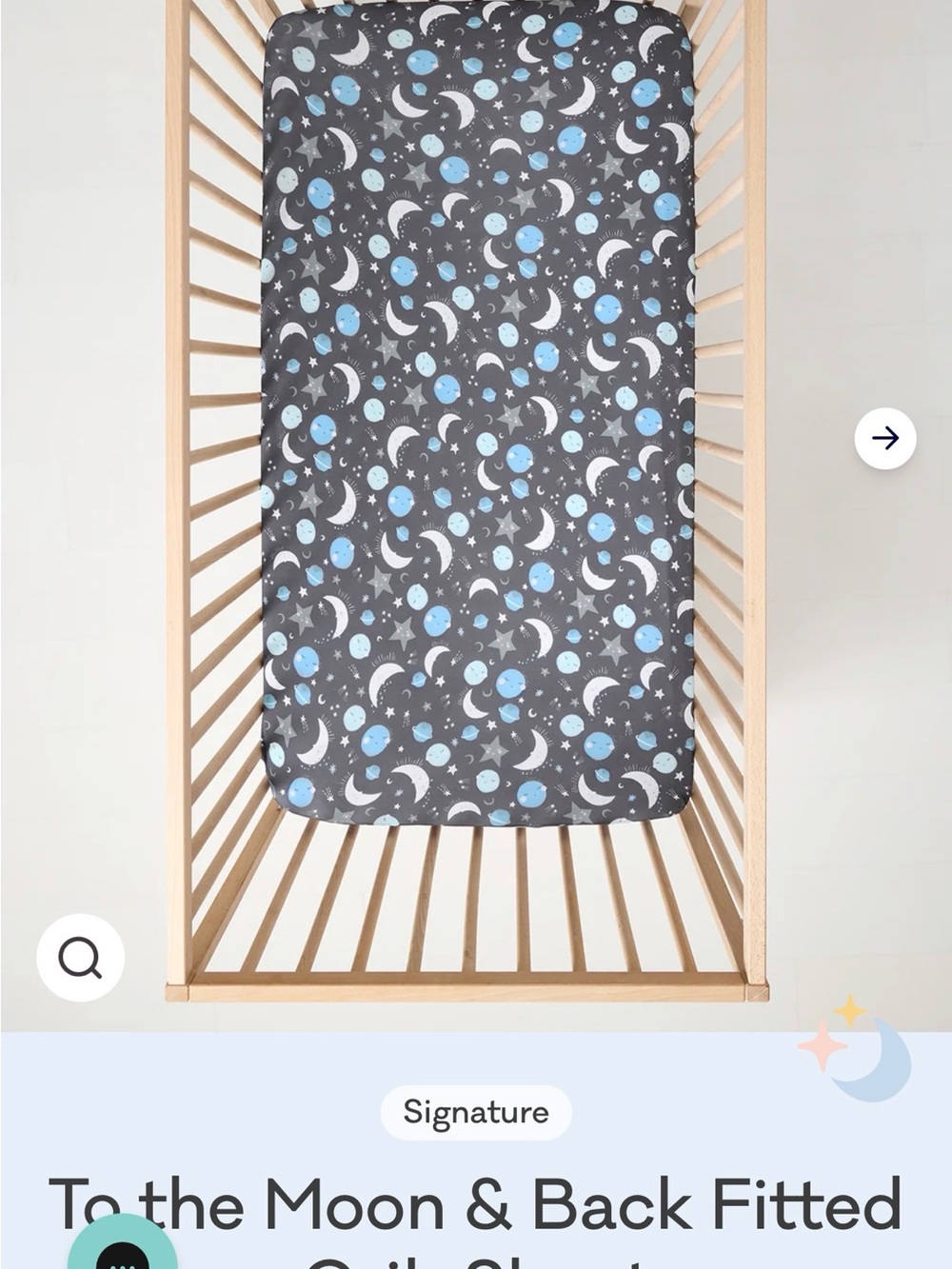 Little Sleepies Moon & Stars Fitted Mini Crib Sheet - Gray, Blue, White